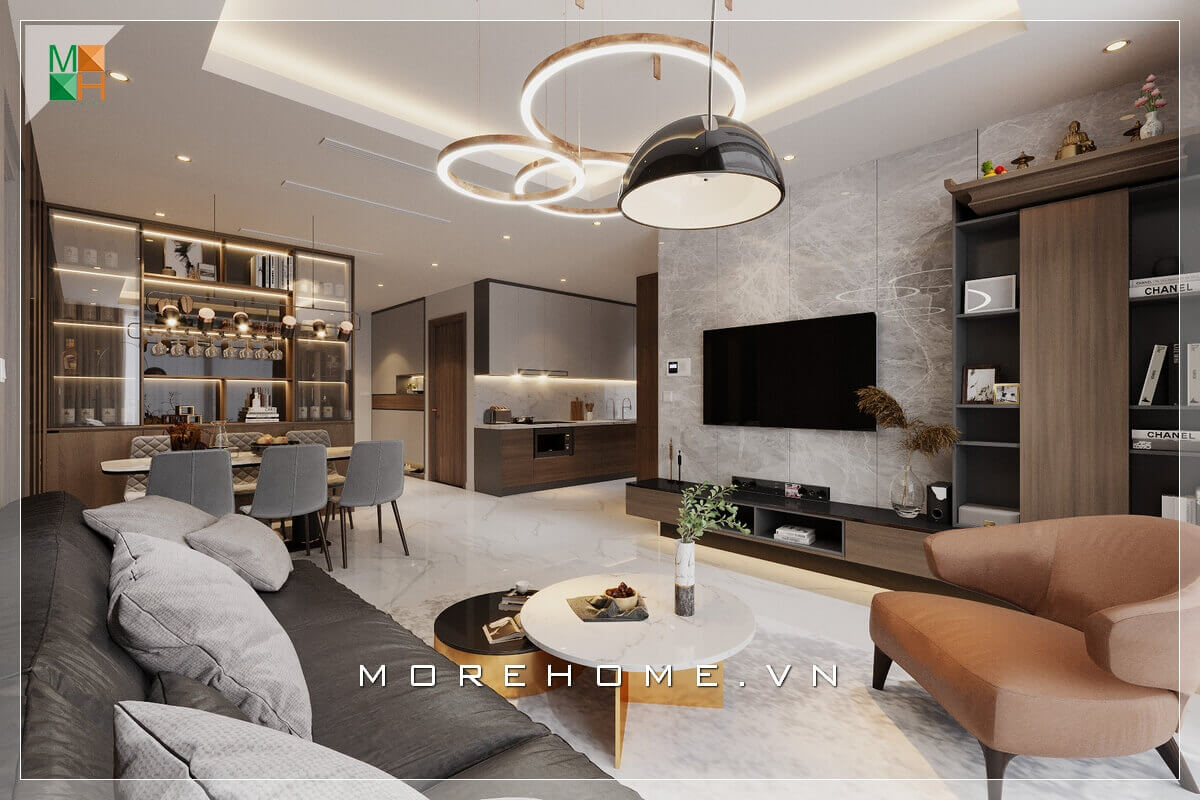 Xu hướng thiết kế hiện nay là thiết kế không gian mở, liên kết giữa phòng khách, phòng bếp và phòng ăn, không còn những bức tường ngăn cách, giúp không gian sinh hoạt có sự liên kết chặt chẽ, tạo sự thuận tiện khi sinh hoạt và khiến các thành viên trong gia đình gần nhau hơn Thiết kế phòng bếp, tủ bếp đẹp