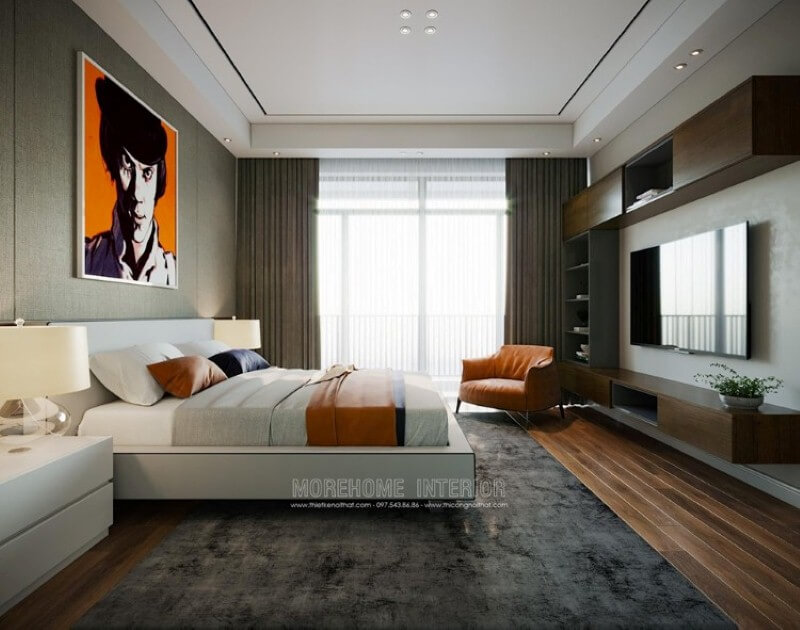 Sắp xếp nội thất phòng ngủ hiện đại, đẹp sang trọng dành cho chủ nhân yêu thích sự trẻ trung năng động. Mẫu thiết kế nội thất chung cư đẹp