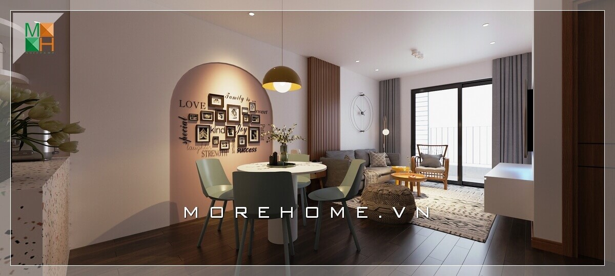 Với thiết kế cửa kính lùa ban công đẹp, hiện đại giúp căn phòng trở nên thông thoáng và rộng rãi hơn. Mẫu thiết kế nội thất chung cư đẹp