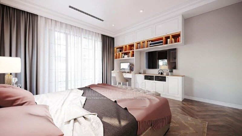 Thiết kế nội thất góc học tập trong phòng ngủ của con gái đẹp ấn tượng theo phong cách đương đại.