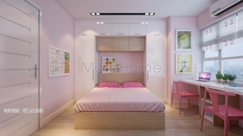 Nội thất phòng ngủ con ấn tượng với gam màu hồng dễ thương