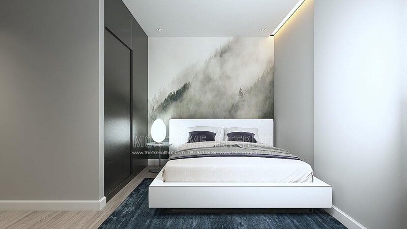 Giường ngủ gỗ công nghiệp phủ sơn trắng làm không gian phòng ngủ thêm hiện đại