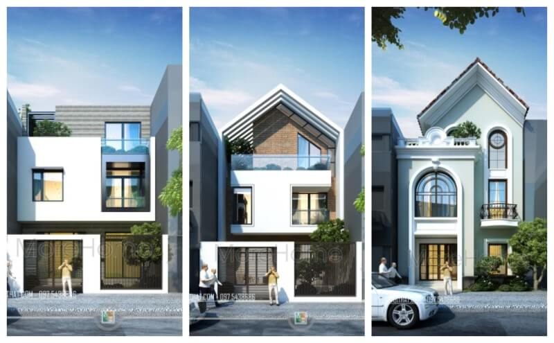 Thiết kế nhà phố 2 tầng 1 tum kiến trúc hiện đại, tân cổ điển, kiến trúc mái thái cao cấp ở hải phòng
