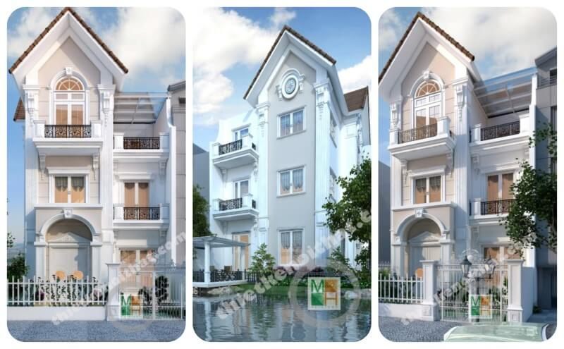Công trình thiết kế kiến trúc nhà biệt thự tân cổ điển mái thái 3 tầng đẹp sang trọng tại Vinhomes Riverside Sài Đồng, Hà Nội