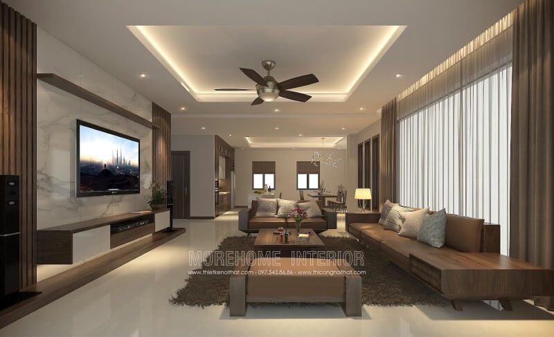 Sofa gỗ óc chó chữ L được nhiều khách hàng lựa chọn cho phòng sinh hoạt chung của gia đình.