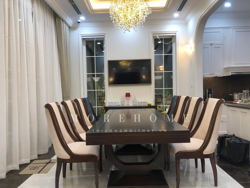 Thi công bàn ăn hình chữ nhật gỗ tự nhiên