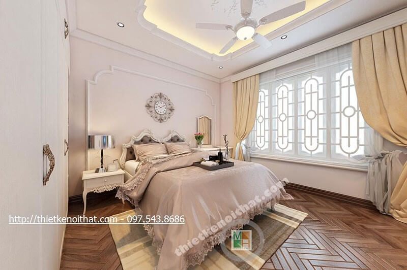 Mẫu giường ngủ gỗ đầu giường bọc da cao cấp với đường cong tân cổ điển tinh tế, sang trọng