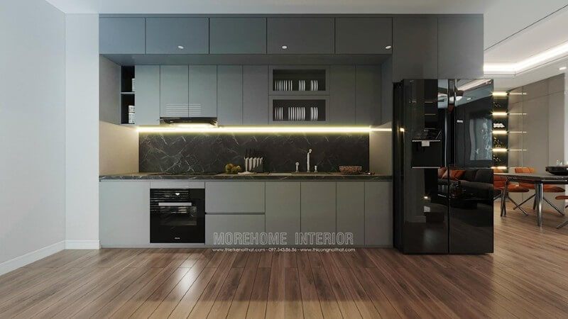 Nội thất tủ bếp gỗ công nghiệp mang lại vẻ đẹp đầy ấn tượng.